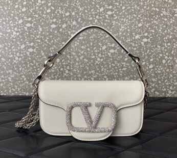 Garavani Locò Small Shoulder Bag With Jewel Logo Light Ivory