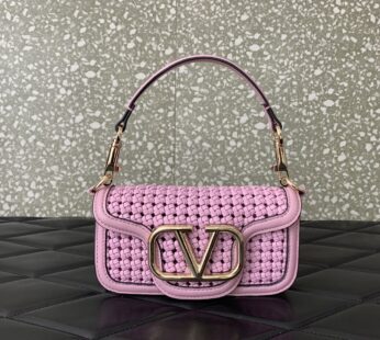 Garavani Locò Small Woven Leather Shoulder Bag Rose Quartz