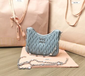 Matelassé Nappa Leather Shoulder Bag Cornflower