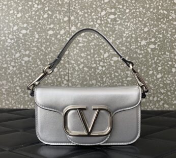 Garavani Locò Small Metallic Calfskin Shoulder Bag Silver